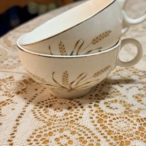 Vintage Ceramic Coffee cups (2) Wheat pattern with gold rim  Tea Cup Dainty